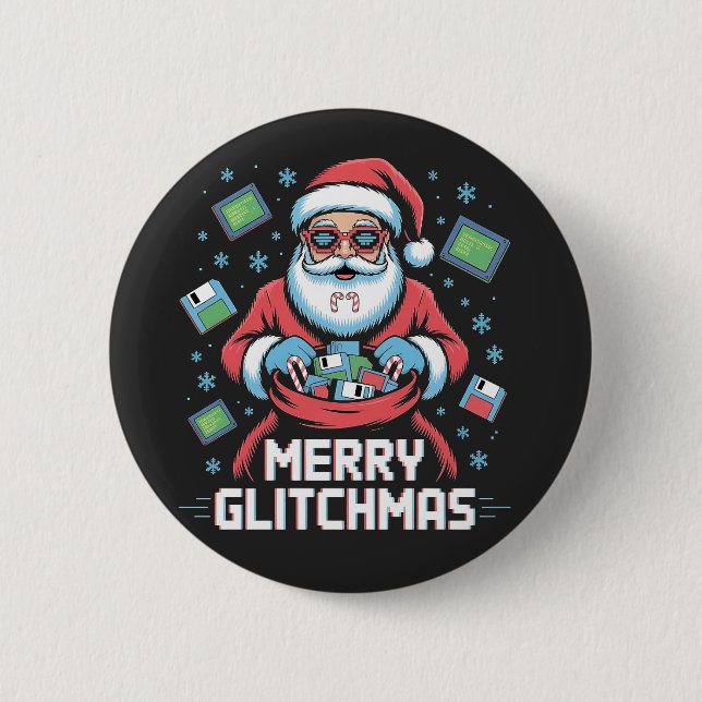 Bóton Redondo 5.08cm Feliz Glitchmas Codificação Programador Papai Noel (Frente)