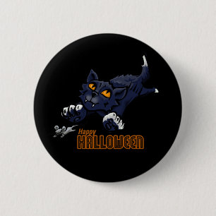 Bóton Redondo 5.08cm Feliz Halloween Cat Perseguindo Rato