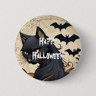 Bóton Redondo 5.08cm Feliz Halloween Gato Assustador