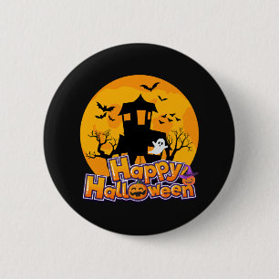 Bóton Redondo 5.08cm Feliz Halloween Huneen House Moon