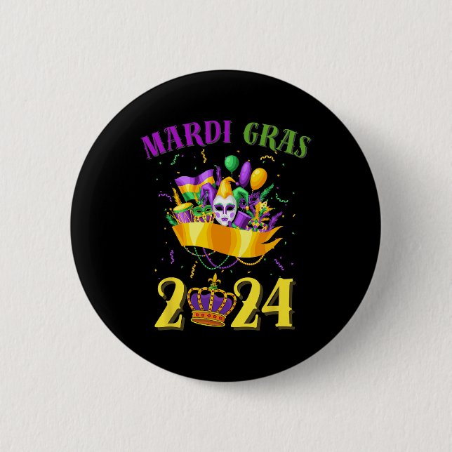 Bóton Redondo 5.08cm Feliz Mardi Gras 2024 Tee Carnaval 2024 (Frente)
