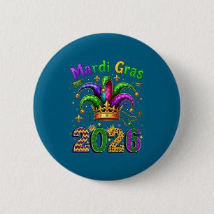 Bóton Redondo 5.08cm Feliz Mardi Gras 2026 Chapéu de Bobo Homens Mulher
