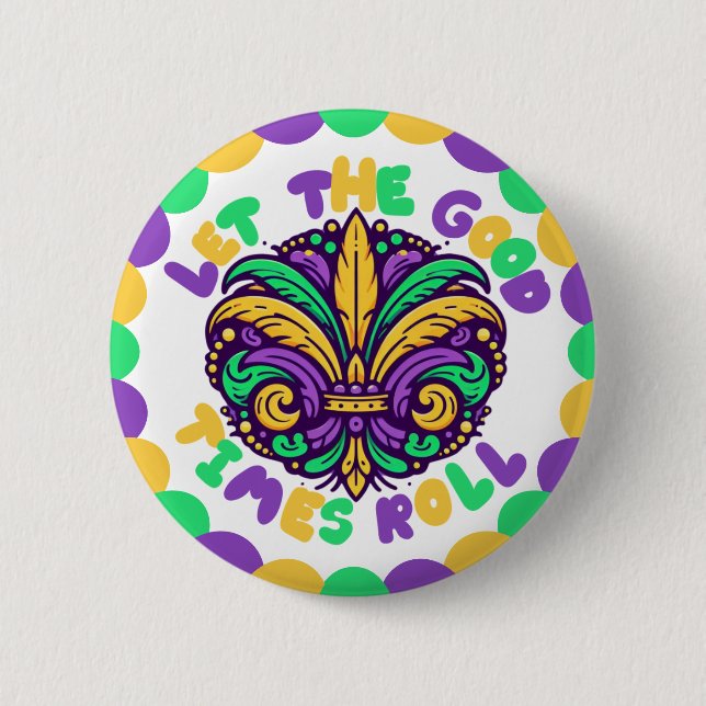 Bóton Redondo 5.08cm Feliz Mardi Gras fleur-de-lis (Frente)