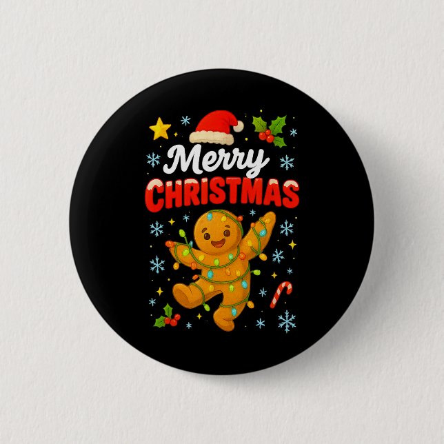 Bóton Redondo 5.08cm Feliz Natal Biscoito De Natal Gingerbread  (Frente)