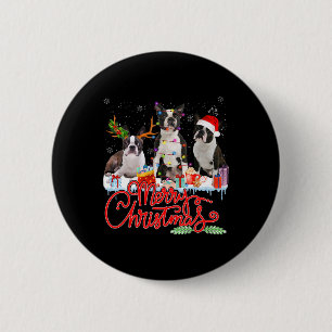 Bóton Redondo 5.08cm Feliz Natal Boston Terrier Papais noeis Reindeer L