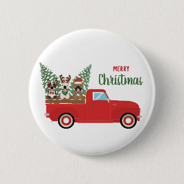 Bóton Redondo 5.08cm Feliz Natal Bulldogs Franceses Caminhonete Vermelh