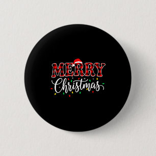 Bóton Redondo 5.08cm Feliz Natal Com Família de Xadrez Preto e Vermelho