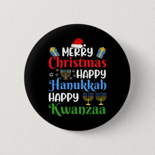 Bóton Redondo 5.08cm Feliz Natal Hanukkah Feliz Kwanzaa 4