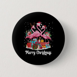 Bóton Redondo 5.08cm Feliz Natal Luzes Flamingo Santa Hat Neve Xma