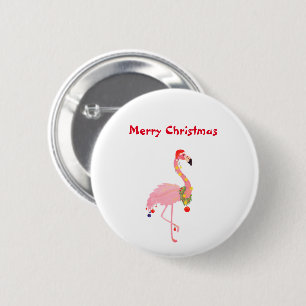 Bóton Redondo 5.08cm Feliz Natal Rosa Flamingo Santa Hat