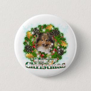 Bóton Redondo 5.08cm Feliz Natal Sheltie