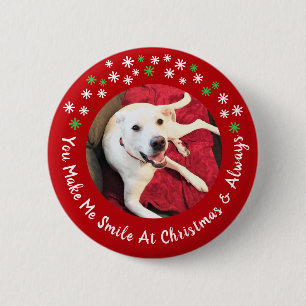 Bóton Redondo 5.08cm Feliz Natal Sorrindo Cachorro Foto Engraçada Círcu