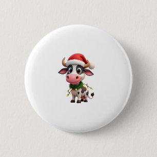 Bóton Redondo 5.08cm Feliz Natal Vaca Papai Noel Luzes de Natal Vaca Xm