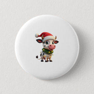 Bóton Redondo 5.08cm Feliz Natal Vaca Papai Noel Luzes de Natal Vaca Xm
