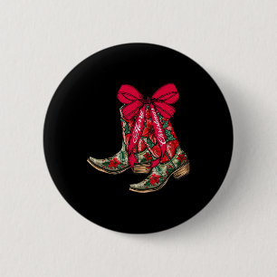 Bóton Redondo 5.08cm Feliz Natal Xmas Cowboy Boots Coquette Arco Paj