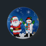 Bóton Redondo 5.08cm Feliz Pai Natal e Homem de Neve<br><div class="desc">snowman santa claus christmas, amigos sorrisos frios e coloridos, felicidade congelada com o elemento do cachecol, alegria divertida floco de neve, ano de convite vermelho, nova época de Natal engraçada, feliz de inverno feliz com a dádiva, celebração de personagens de ilustração, feriado de neve de natal snowman santa claus, ...</div>