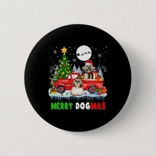 Bóton Redondo 5.08cm Feliz Papai noel De Cão De Natal Elf Shih Tzus Na
