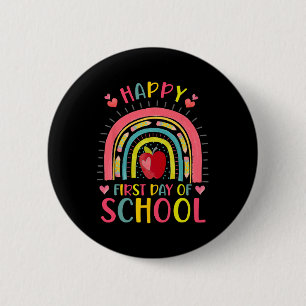 Bóton Redondo 5.08cm Feliz Primeiro Dia De Aula Arco-íris Professora De
