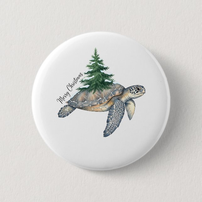 Bóton Redondo 5.08cm Feliz Tartaruga do Mar de Natal (Frente)