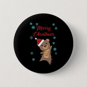 Bóton Redondo 5.08cm Feliz Ursinho de Urso de Natal