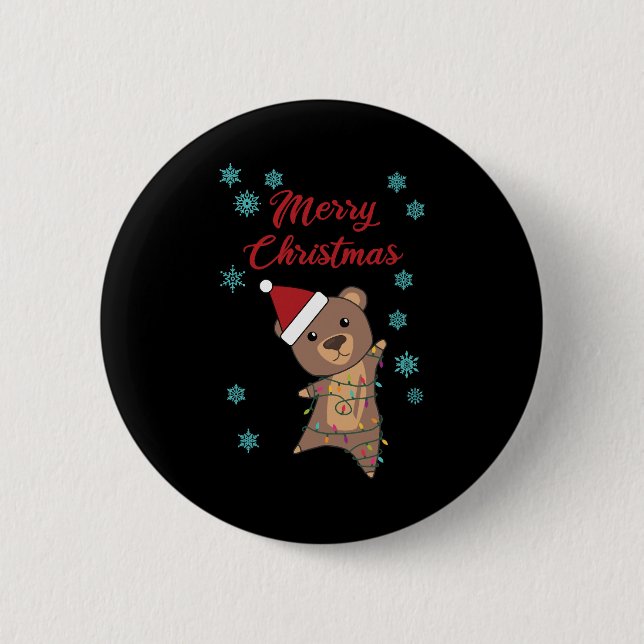 Bóton Redondo 5.08cm Feliz Ursinho de Urso de Natal (Frente)