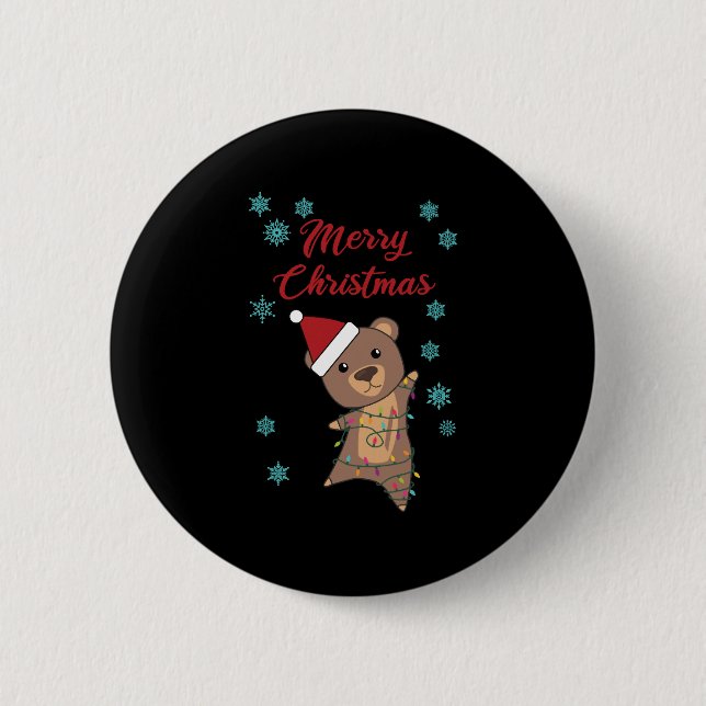 Bóton Redondo 5.08cm Feliz Ursinho de Urso de Natal (Frente)