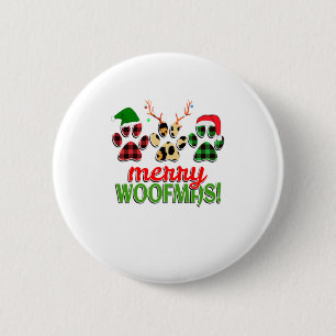 Bóton Redondo 5.08cm FELIZ WOOFMAS Cachorro Pata de Natal Buffalo