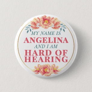 Bóton Redondo 5.08cm Feminina Rosa Laranja Floral Nome Deficiência Audi