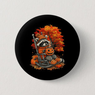 Bóton Redondo 5.08cm Feral Girl Fall Raccoon Halloween Pumpkin Raccoon