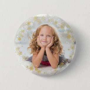 Bóton Redondo 5.08cm Feriado de Natal - Quadro branco e Dourado em floc