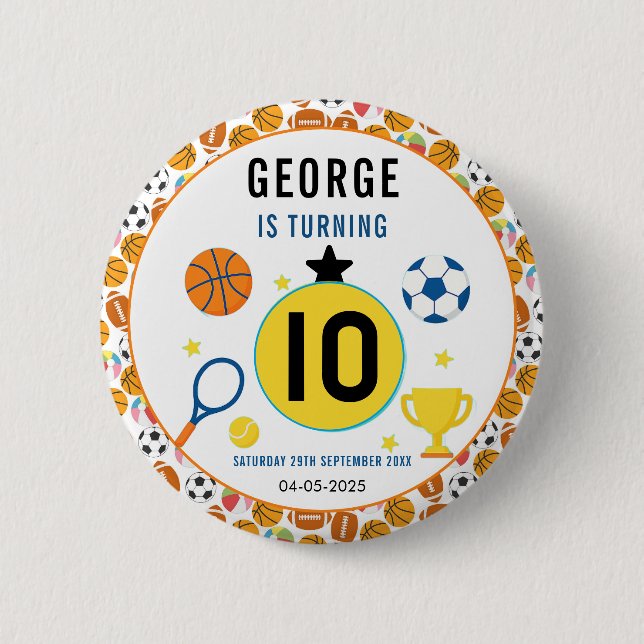 Bóton Redondo 5.08cm Festa de aniversário de Esporte Moderno | Tema do  (Frente)