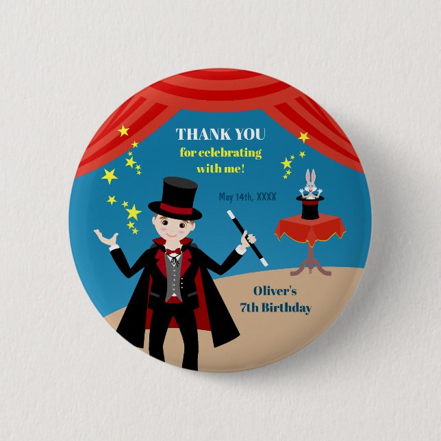 Bóton Redondo 5.08cm Festa de aniversário de show do mago (Frente)