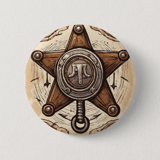 Bóton Redondo 5.08cm Festa de aniversário do Cowboy - Xerife (Frente)