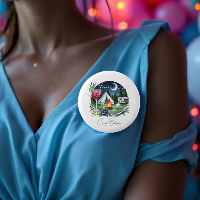 Bóton Redondo 5.08cm Festa de solteira Personalizada Rustic Camp Bride (Rustic Camp Bride Personalized Bachelorette Party Button)