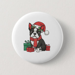 Bóton Redondo 5.08cm Festas de Natal de Boston Terrier Dog Papais noeis