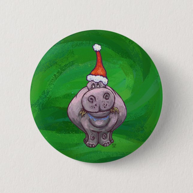 Bóton Redondo 5.08cm Festivo Hippo Sobre Verde (Frente)