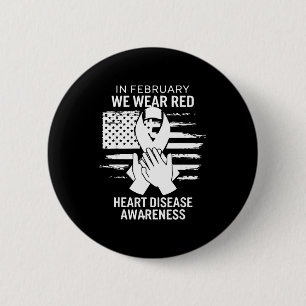 Bóton Redondo 5.08cm Fevereiro Usamos Vermelho Bandeira Americana Doenç