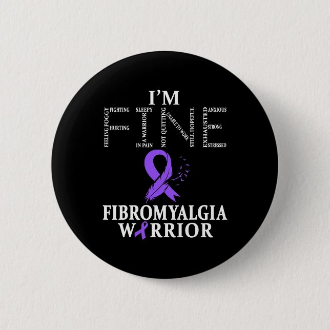 Bóton Redondo 5.08cm Fibromialgia Sensibilização Guerreira Suporte Roxo (Frente)