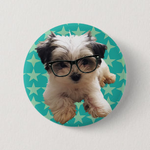 Bóton Redondo 5.08cm Filhote de cachorro bonito em vidros do hipster