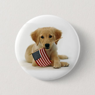 Bóton Redondo 5.08cm Filhote de cachorro e bandeira do golden retriever
