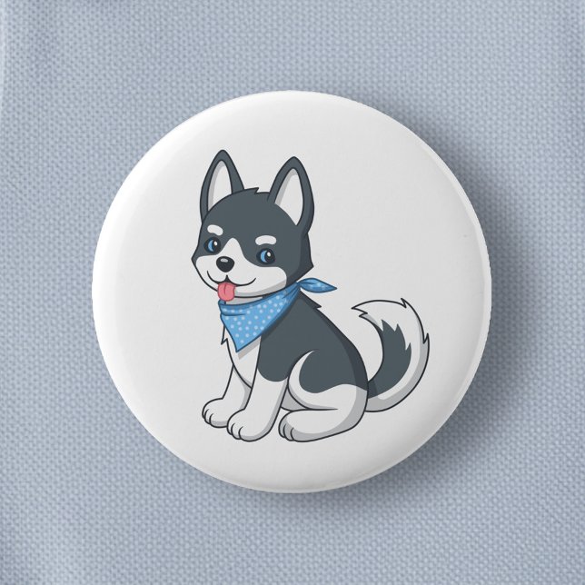 Bóton Redondo 5.08cm Filhote de cachorro Husky Fofo (Criador carregado)