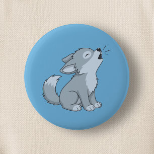 Bóton Redondo 5.08cm Filhote de lobo uivando fofo no azul