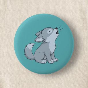 Bóton Redondo 5.08cm Filhote de lobo uivando fofo no verde