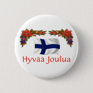 Bóton Redondo 5.08cm Finlandia Hyvaa Joulua (Feliz Natal)
