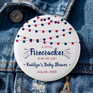 Bóton Redondo 5.08cm Firecracker A Caminho! chá de fraldas De 4 De Julh