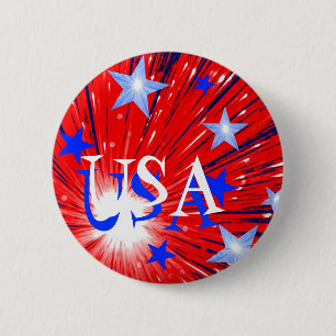Bóton Redondo 5.08cm Firework Red White Blue 'USA' button round