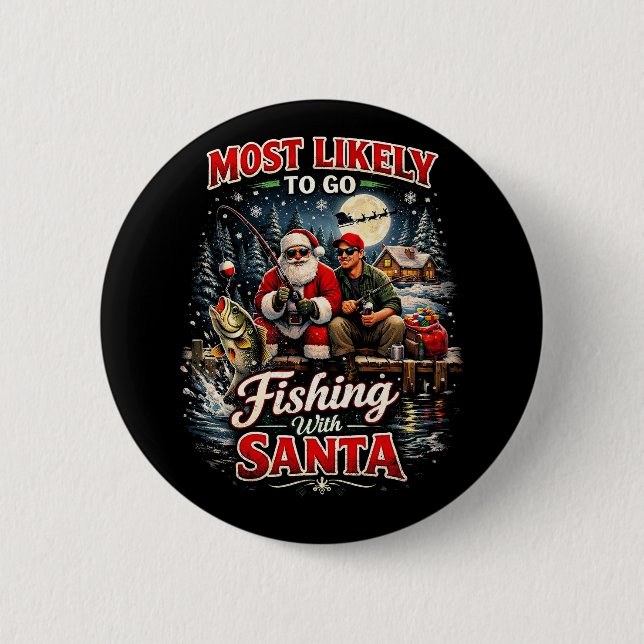 Bóton Redondo 5.08cm Fishing with Santa (Frente)
