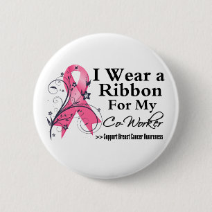 Bóton Redondo 5.08cm Fita floral do colega de trabalho - cancro da mama