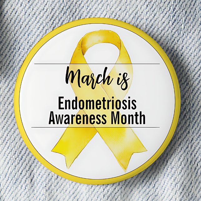Bóton Redondo 5.08cm Fita Mês de Sensibilização para a Endometriose Mar (March is Endometriosis Awareness Month pinback button.)