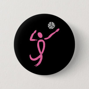 Bóton Redondo 5.08cm Fita Rosa de Voleibol Sensibilização para o Cancer